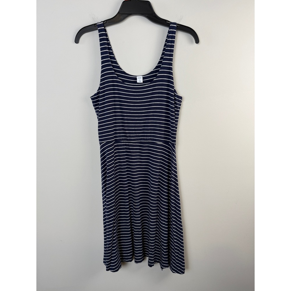 Old Navy Fit and Flare Dress Womens Size S Navy Blue White Striped Sleeveless